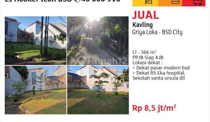 Kavling Tanah 366m2 Dijual Di Griya Loka Bsd City, Bsd Griya Loka 1