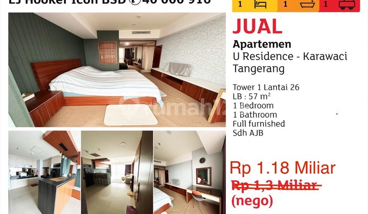 Dijual Murah Apartemen U Residence Lippo Karawaci Full Furnished Siap Huni