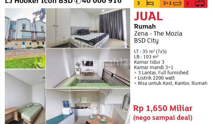 Rumah Kost/ Ruang Usaha 3 Lantai Furnished Di Cluster Zena The Mozia Bsd City 1