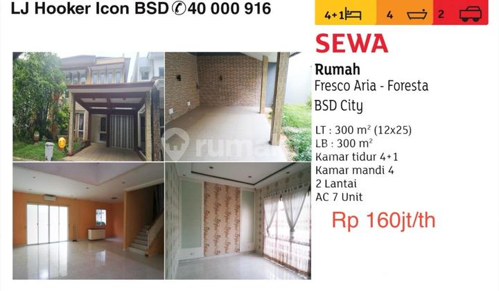 Disewakan Rumah Besar LT 300M2 2 Lantai di Foresta Cluster Fresco Aria BSD City