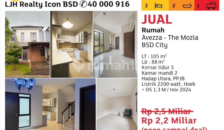 Turun Harga!! Nego Sampai Deal!! Rumah 2 Lantai Di Cluster Avezza The Mozia Bsd City