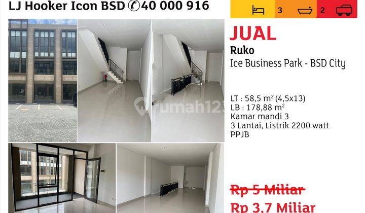 Turun Harga!! New!! Bagus Dan Siap Pakai Ruko 3 Lantai Di Ice Business Park, Bsd City 1