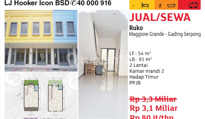 Dijual / Disewakan Ruko 2lt Di Maggiore Grande Gading Serpong