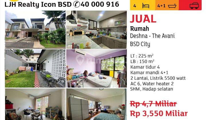 Turun Harga!! Dijual Rumah 2lantai Lt 225m2 Di Cluster Deshna The Avani Bsd City 1