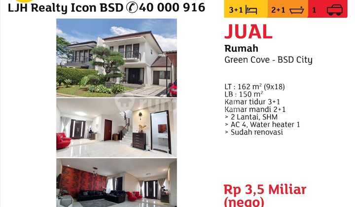 Dijual Rumah Shm 2lt Di Cluster Green Cove Bsd City Sudah Renov 1