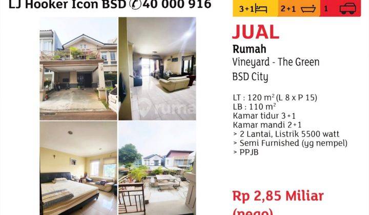 Dijual Rumah 2 Lantai Lt 120m2 Di Cluster Vineyard The Green Bsd City 1