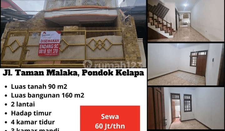 Disewakan Rumah Lokasi Strategis, Taman Malaka, Pondok Kelapa 1