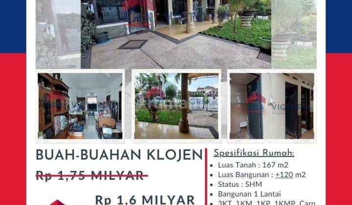 Rumah Dijual Turun Harga di Kec Klojen Kota Malang.dekat Ke Unmer 1