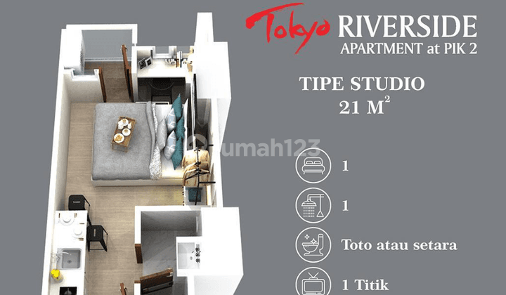 Dijual Apartemen Tokyo Riverside 1 BR Kosong Pik 2, Jakarta Utara 1