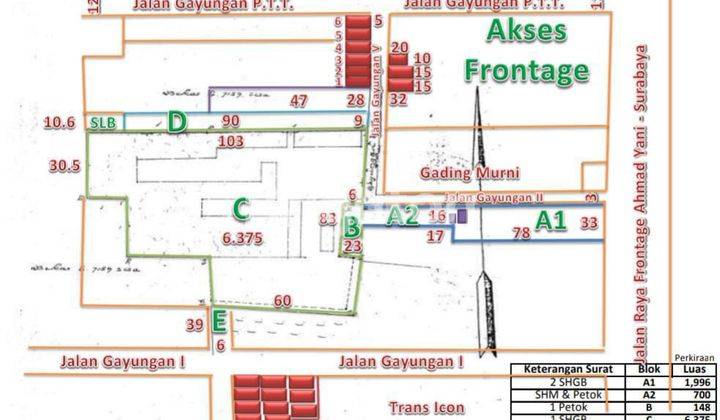 TANAH UNTUK RUKO, KANTOR DI GAYUNGAN SURABAYA DEKAT TRANS ICON 1