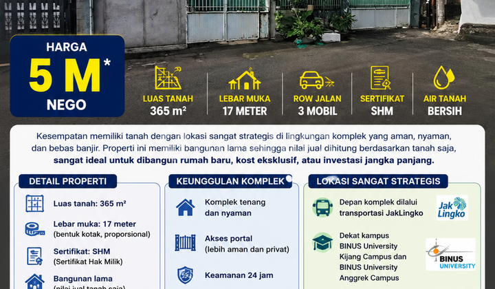 Jual Cepat,Unit Langka! Rumah Hitung Tanah Komplek Migas Kemanggisan Dekat Binus Jakarta Barat Jual Cepat,Unit Langka! Rumah Hitung Tanah Komplek Migas Kemanggisan Dekat Binus Jakarta Barat