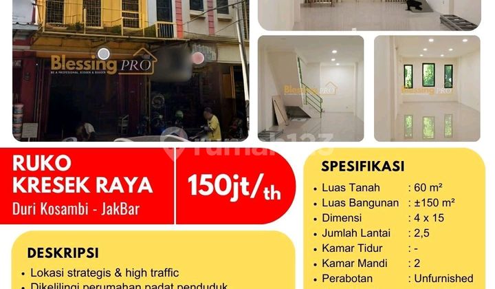 Disewakan Ruko Pinggir Jalan Kresek Raya Baru Renov