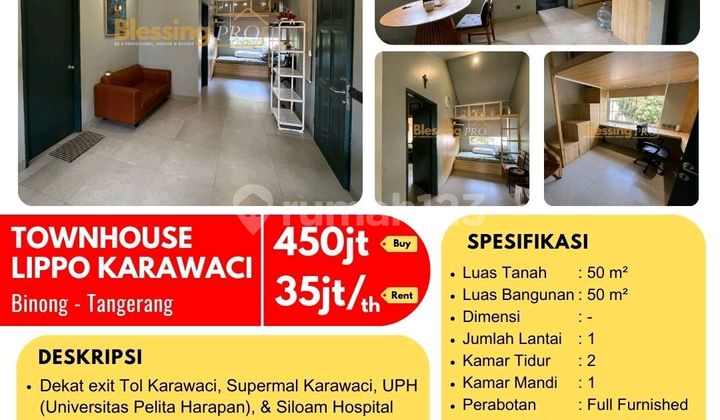 Dijual/Disewakan Townhouse Lantai 2 Lippo Kwc Full Furnished