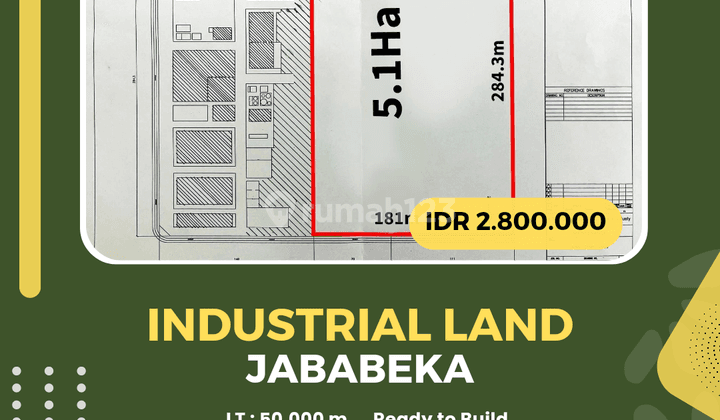 Tanah Industri di Jababeka Industrial East Jakarta, Bekasi 50.000 m² 1