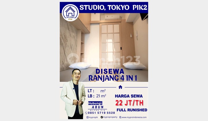 For Rent Tokyo Pik2 Apartment Studio Full Furnished 4in1 Bed Ready to Occupy Tokyo Riverside Pik2