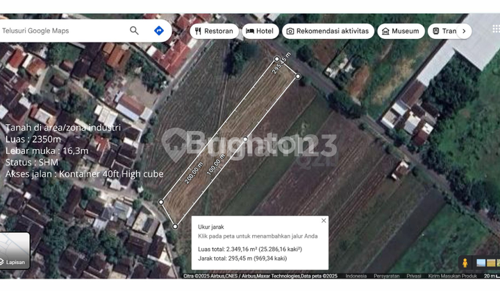 TANAH DI AREA/ZONA INDUSTRI SUKOHARJO. JALUR ANTAR KOTA. LUAS : 2350M. SHM