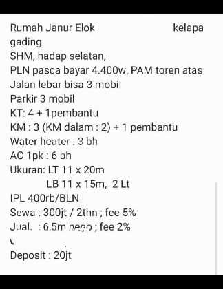 For Sale/Rent 2-Story House in Janur Elok Kelapa Gading 2