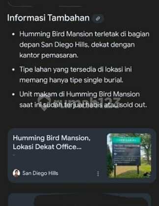 Di Jual Tanah Pemakaman di Sandiego Hills (Ada 5 Kavling)