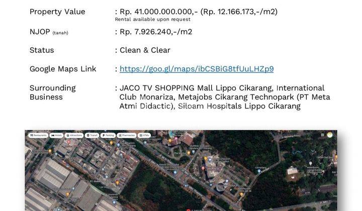 Sewa/Jual Tanah Kotak Lippo Cikarang Land Komplek Lippo  2