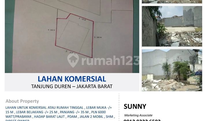 DIJUAL
LAHAN KOMERSIAL
Tanjung Duren Jakarta Barat Tanah SHM DIJUAL
LAHAN KOMERSIAL
Tanjung Duren Jakarta Barat Tanah SHM
