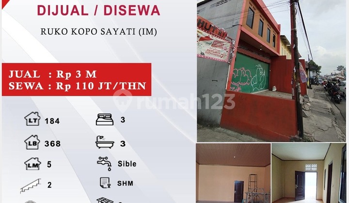 Ruko di Kopo Sayati Area Komersil,Cocok untuk Berbagai Usaha,Area Ramai dan Dekat Pintu Tol