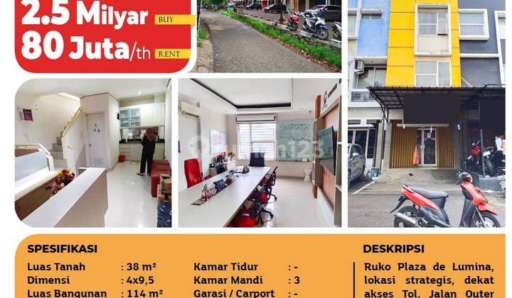 Dijual Ruko Plaza De Lumina, Cengkareng, Bisa Sewa Juga, 3Lt 2