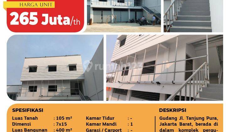 Gudang Jl. Tanjung Pura, 3 Unit Gandeng, Jakarta Barat, 7x15m², 4 Lt, SHM 2