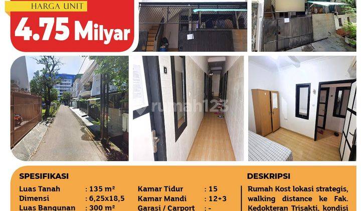 Rumah Kost, Grogol Petamburan, dekat kampus Trisakti, 3 Lt, SHM 2