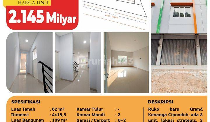 Ruko Grand Kenanga Cipondoh, Ada 8 Unit Baru, 3 Lantai, Shm 2