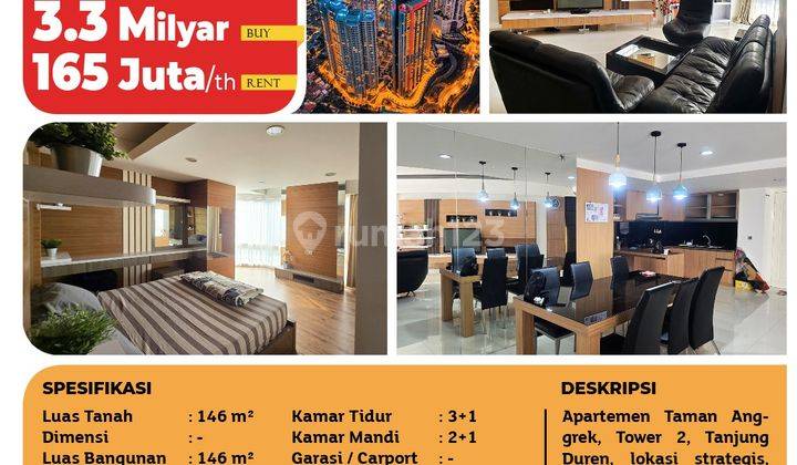 Dijual Apartemen Taman Anggrek, Tower 2, Lt. 17, Furnised, SHM 2