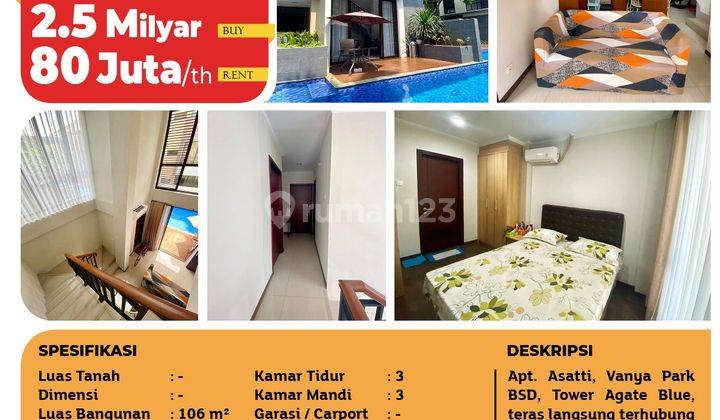 Apartemen Asatti Vanya Park Bsd, Furnished, 3 BR 2