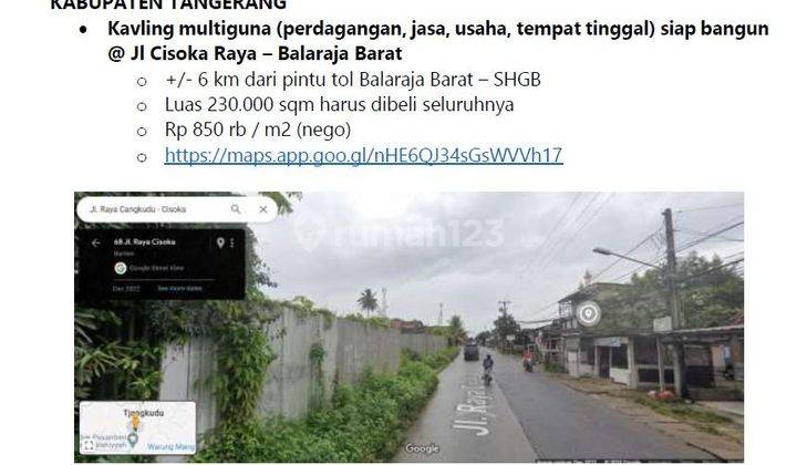 Dijual tanah di Cisoka raya balaraja barat 1