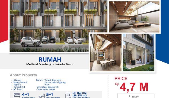 Dijual Rumah White Rose 3 Lantai di Metland Menteng Jakarta Timur  1