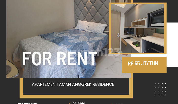 SEWA APARTEMEN TAMAN ANGGREK RESIDENCE TYPE STUDIO FULL FURNISH SIAP HUNI DEKAT 4 MALL STRATEGIS JAKARTA BARAT