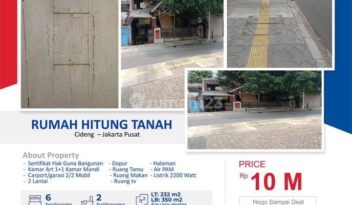 Dijual Rumah Hitung Tanah di Cideng Jakarta Pusat  1