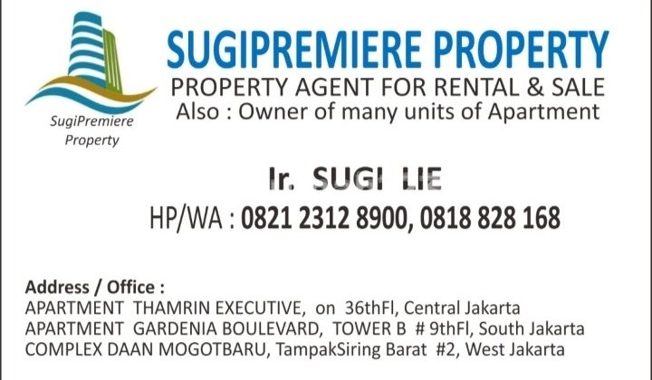 For Rent Thamrin Executive 1 Apartment, 2 Bedrooms 20th Floor, Size 45/60 Full Furnish Installment