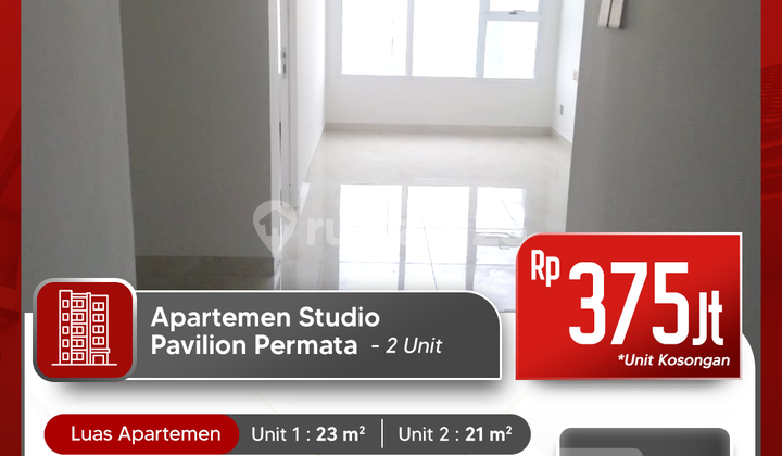For Sale 2 Units of Studio Apartments at Pavilion Permata in Surabaya For Sale 2 Units of Studio Apartments at Pavilion Permata in Surabaya