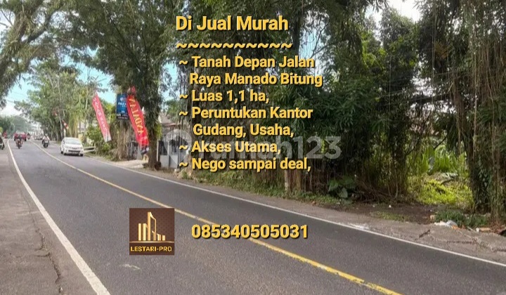 Cheap Sale of Land in Front of Manado Bitung Highway, Area 1.1 Ha for Office Warehouse Cheap Sale of Land in Front of Manado Bitung Highway, Area 1.1 Ha for Office Warehouse