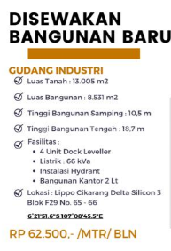 DISEWAKAN Gudang Industri Baru di Delta Silicon, Lippo Cikarang DISEWAKAN Gudang Industri Baru di Delta Silicon, Lippo Cikarang