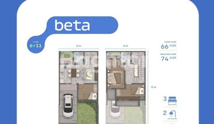 Rumah 2 Lt Type Beta 6x11 di Sutera Rasuna, Alam Sutera-2, Kota Tangerang. 2