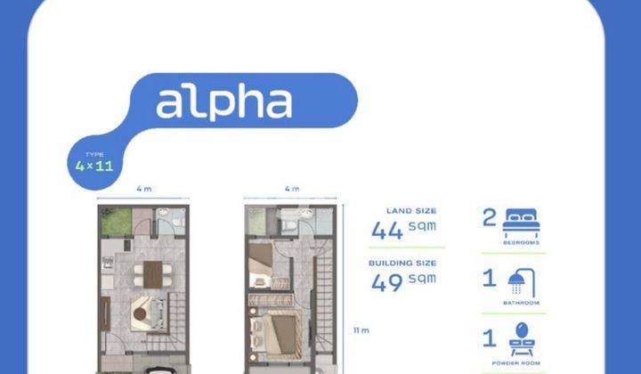 Rumah 2 Lt Type Alpha 4x11 di Sutera Rasuna, Alam Sutera-2 Kota Tangerang. 2