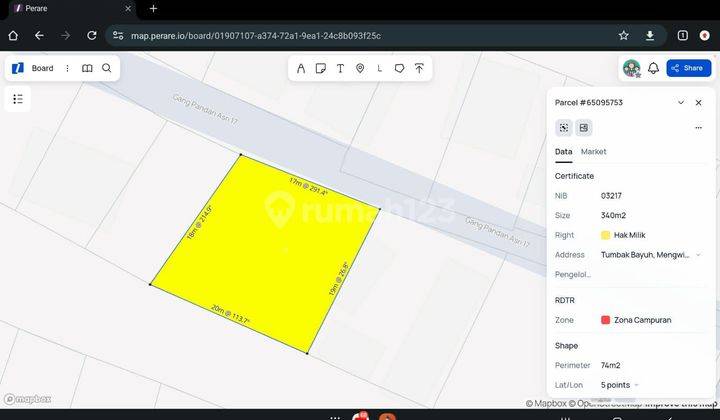 Tanah 340 m² Di Jl Tumbak Bayuh EV 1