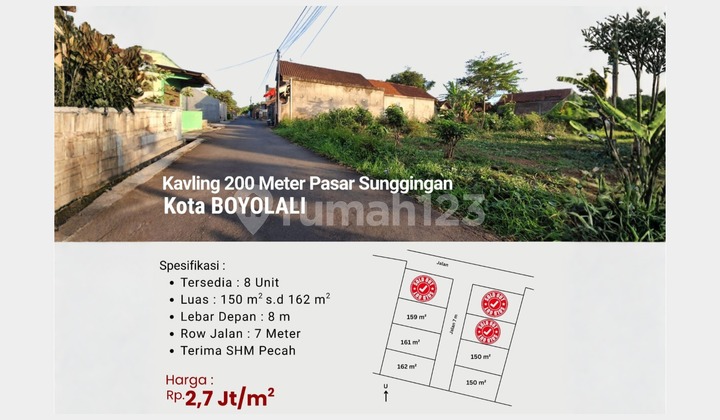 Jual Tanah Boyolali Kota: 200 meter Pasar Sunggingan, SHM Ready