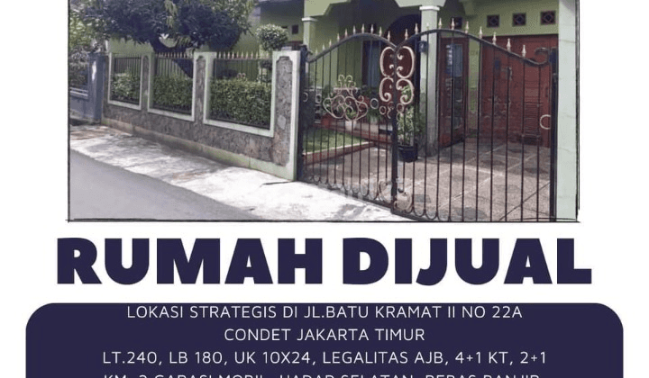 Rumah Klasik Dilingkungan Strategis Siap Huni,ajb Luas Tanah 240M,LUAS Bangunan 180M,KT 4+1,KM 2+1 Hadap Selatan,bebas Banjir Di Condet Jakarta Timur 2