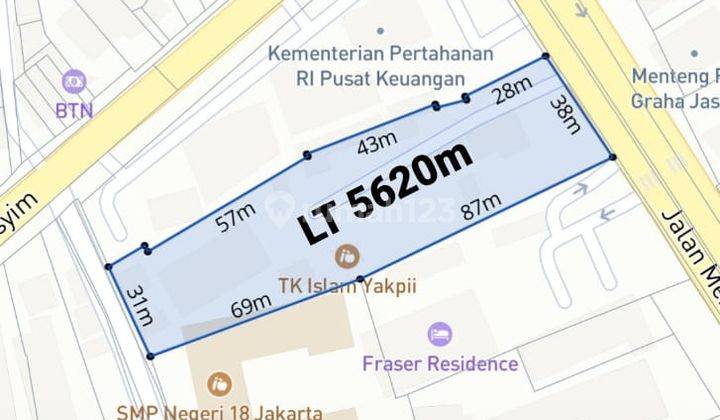 Tanah 5620 m2 SHM di pinggir jalan raya Menteng  1