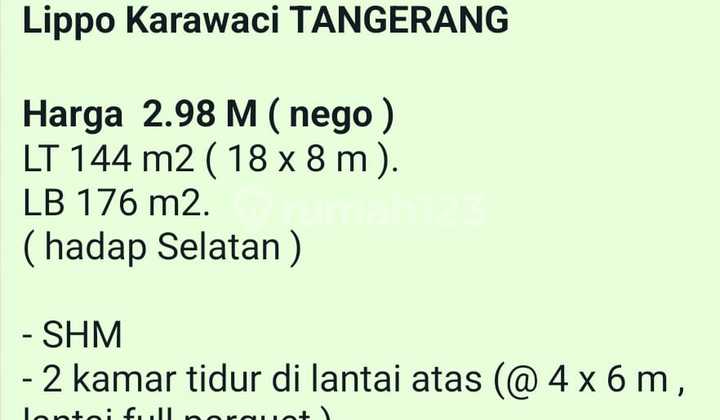 Rumah Semi Furnished SHM Lippo Karawaci, Tangerang 2