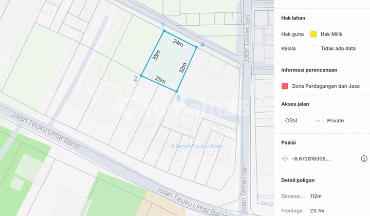 Dijual Tanah Lokasi Taman Sari Kerobokan Dekat Bali Kiddy School