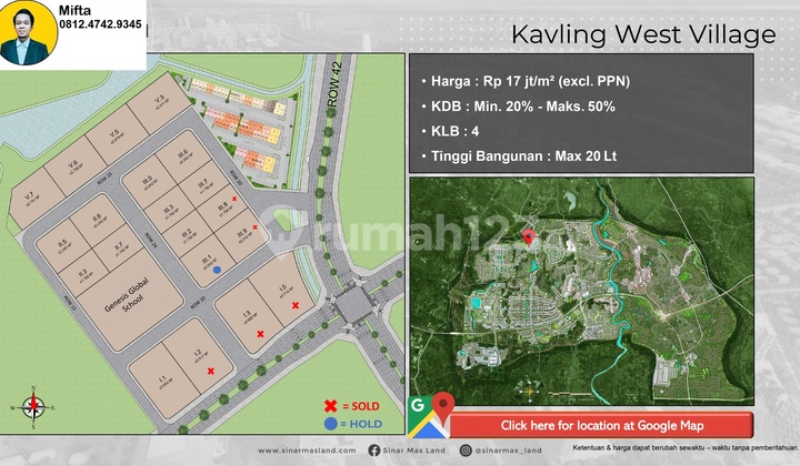 P65. Exclusive Land Plot for Sale in West Village BSD – Strategic Location, Premium Ambience