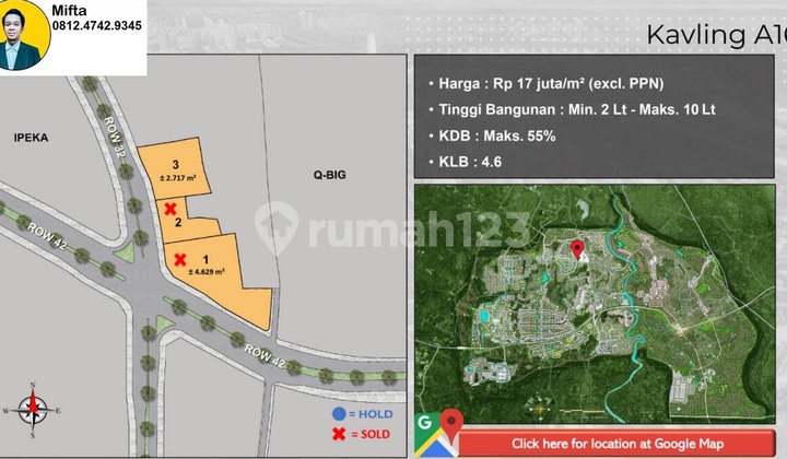 P106. Dijual Tanah Kavling A16 BSD CITY – Sisa 1 Unit, Lokasi Premium Dekat Dekat IPEKA & QBIG