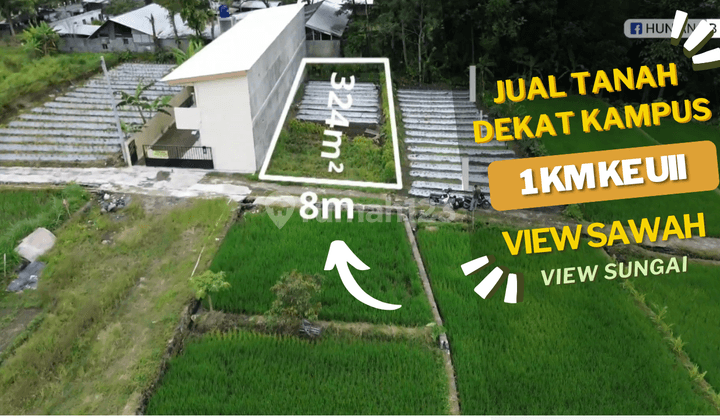 JUAL TANAH JOGJA 1 KM KE KAMPUS UII VIEW SAWAH DAN ALIRAN SUNGAI DI SAMPING KOS KOSAN 1